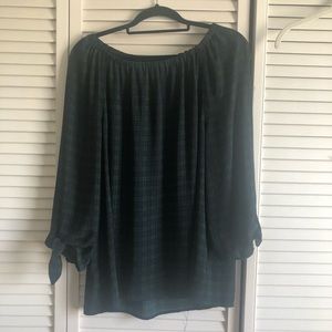 Talbots plaid blouse with tie sleeves